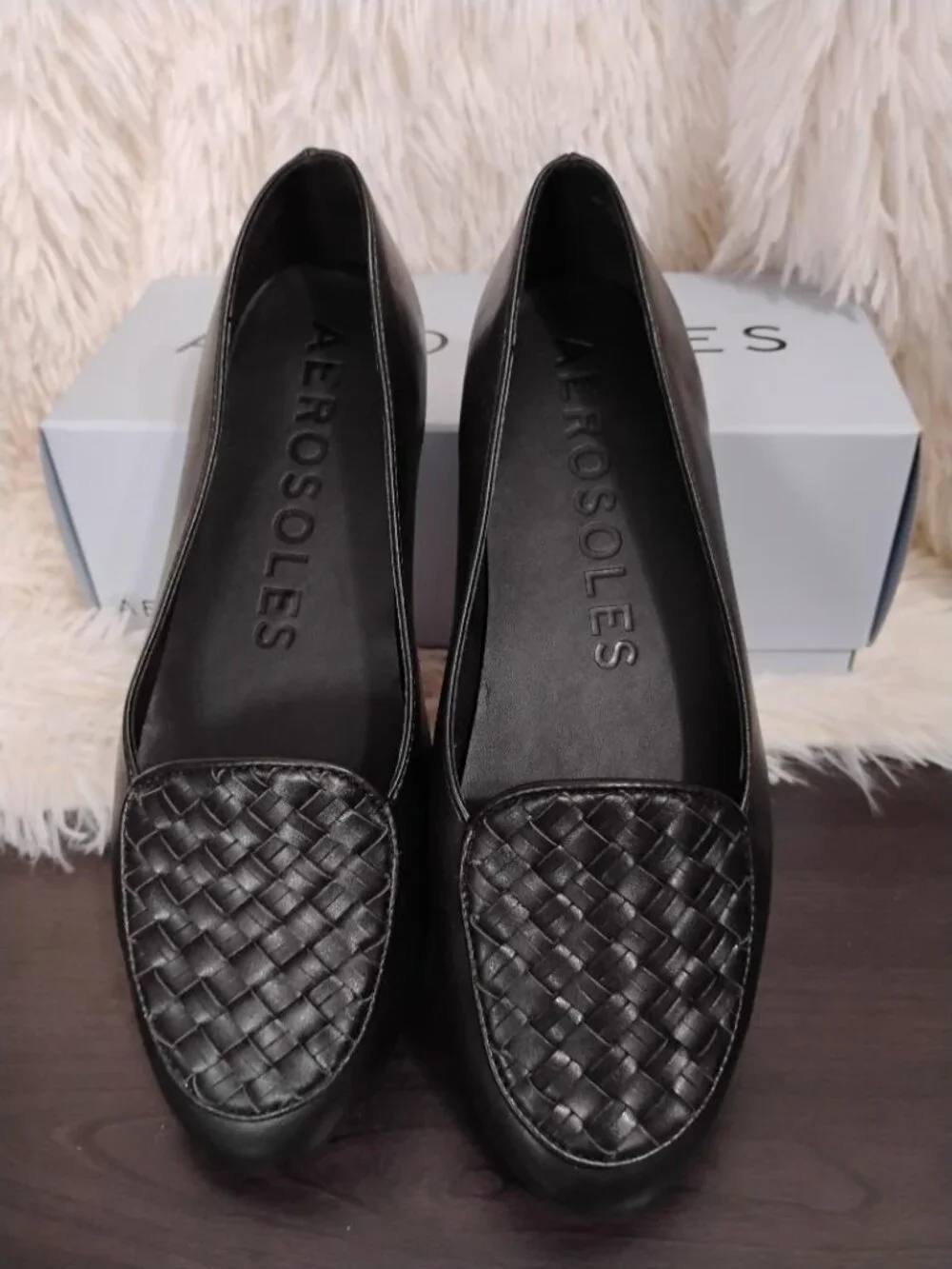 Aerosoles Womens Black Brielle Faux Leather Slip On Flat Loafers NIB Size 8.5M